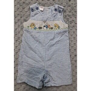 Cre8ions Romper Shortalls Boys 12M Seersucker Baby Sleeveless Easter Bunny Duck